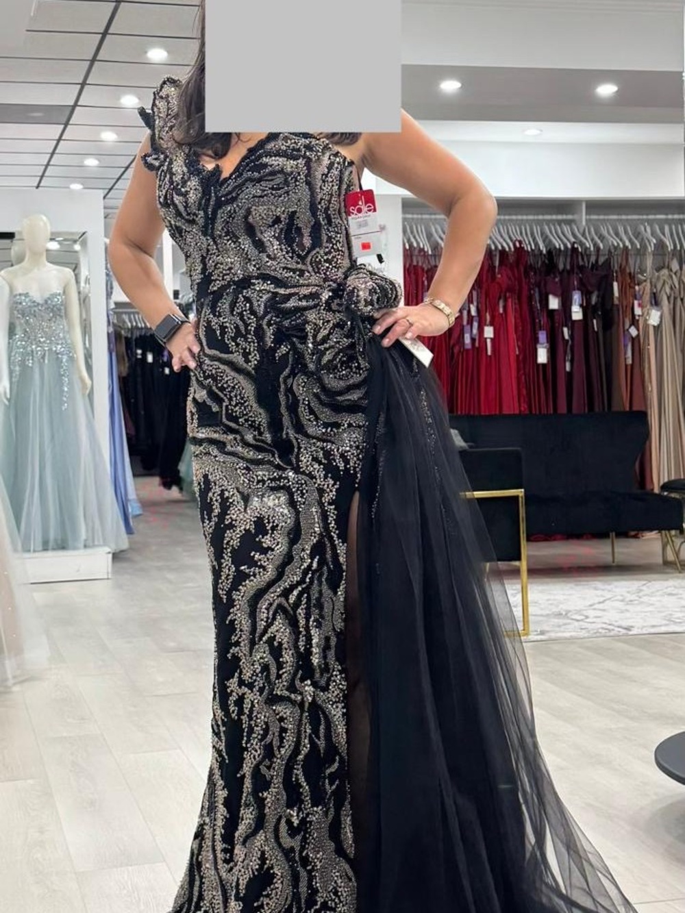 Catwalk Couture Black & Gold Beaded Gown | Size 12 | NWT